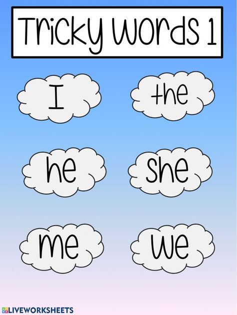 Tricky Words Activities Worksheets, Tricky Words Worksheets, Sight Words Chart Ideas, Tricky Words Activities, Phonics Tricky Words, Jolly Phonics Tricky Words, Phonics Reading Activities, Diy Washi Tape Crafts, Jolly Phonics Songs