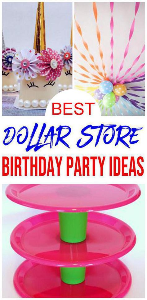 Dollar Store birthday party ideas. Easy & cute DIY Dollar Tree hacks for the BEST birthday party ideas - decorations, cupcake stands, party favors & more. Great ideas that are budget friendly, cheap & amazingly adorable. Check out the BEST Dollar Store hacks for birthday party ideas boys & girls will love. #hacks #dollarstore Princess Birthday Party Decorations Diy, Dollar Tree Birthday, Outdoor Birthday Party Decorations, Cheap Birthday Party, Cheap Party Decorations, Backyard Birthday Parties, Princess Birthday Party Decorations, Easy Party Decorations, Birthday Party At Home