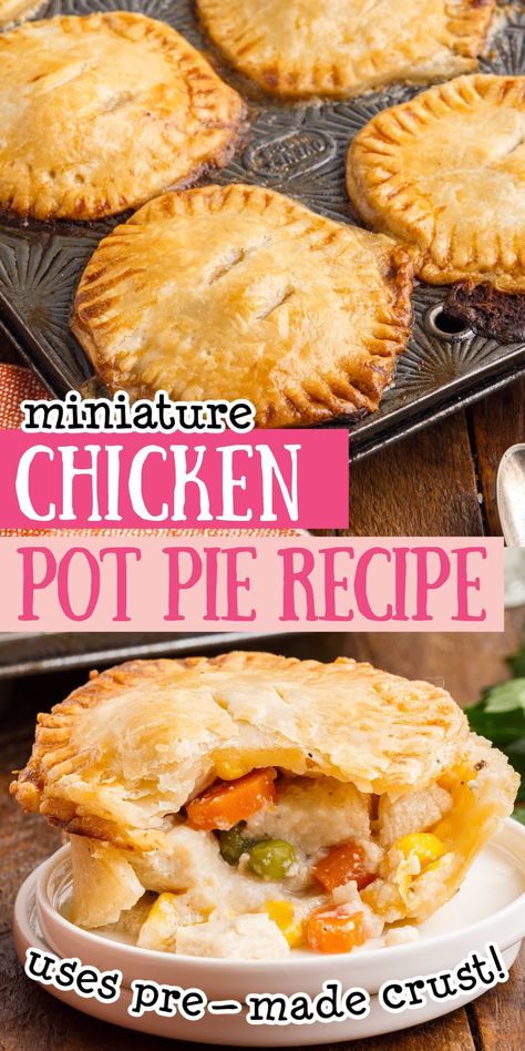 Our delicious mini pot pies have the perfect crust to sauce ratio and are packed with tender chicken and veggies that sit in a creamy sauce. Muffin Chicken Pot Pie, Small Chicken Pot Pies, Pot Pie Recipe Easy, Biscuit Chicken Pot Pie, Individual Chicken Pot Pies, Mini Pot Pies, Easy Chicken Pot Pie Recipe, Best Chicken Pot Pie, Chicken Pot Pies