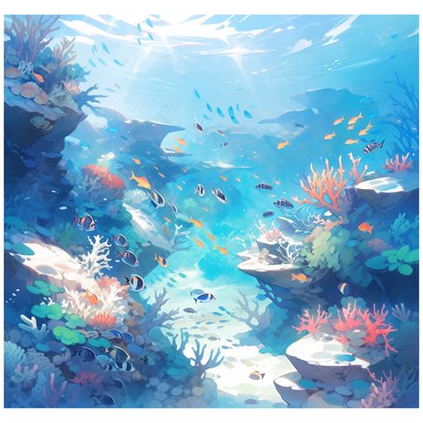 underwater scene with tropical fish and corals @midjourney #midjourneyNiji #aiartgeneratedart #generativeart #generativeartwork #artificialintelligenceai #aiartgenerator #aiartwork #aiartworks #artificialintelligence #midjourney #midjourneyart #midjourneycommunity Concept Art Underwater, Ocean Background Drawing, Animated Underwater, Underwater Animation, Sea Drawings, Under The Sea Drawings, Aquarium Drawing, Underwater Illustration, Water Doodle