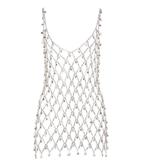 Pabo Rabanne Chain Link Shirt Chain Link Dress, Crochet Top With Chains, Crochet Top With Beads, Crochet Top With Crystals, Rhinestone Chain Top, Crochet Metal Chain, Chain Tops, Crystal Bralette, Chain Shirt