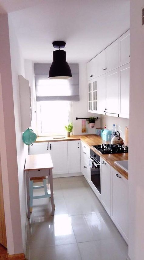 Tiny Kitchen Design, Desain Pantry, Narrow Kitchen, Small Kitchen Decor, Kitchen Design Decor, Kitchen Room Design, Kitchen Inspiration Design, Kitchen Furniture Design, Tiny Kitchen