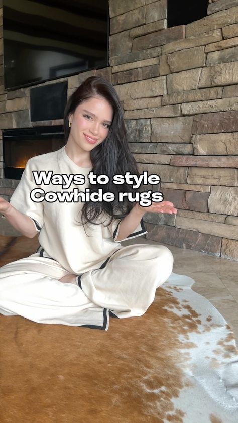 Cowhides Direct (@cowhidesdirect) • Instagram photos and videos Boho Cowhide Living Room, Cow Hyde Living Room Rug, Cow Hide Rug Dining Table, Dining Room With Cowhide Rug, Decorate With Cowhide Rug, Black Cowhide Rug Living Room, Cowhide Rugs In Living Room, How To Style A Cowhide Rug, Cow Hide Rug Bedroom Ideas