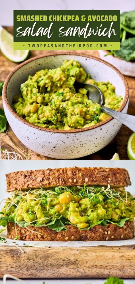 Smashed Chickpea & Avocado Salad Sandwich, healthy food ideas for lunch, healthy dinner ideas for tonight Chickpea And Avocado Sandwich, Hummus And Avocado Sandwich, Smashed Chickpea Avocado Sandwich, Avocado Chick Pea Salad Recipes, Easy Chickpea Salad Sandwich, Chickpea Salad Sandwich Vegan, Avocado And Chickpeas, Mashed Chickpea Salad Sandwich, Chickpea Avocado Toast