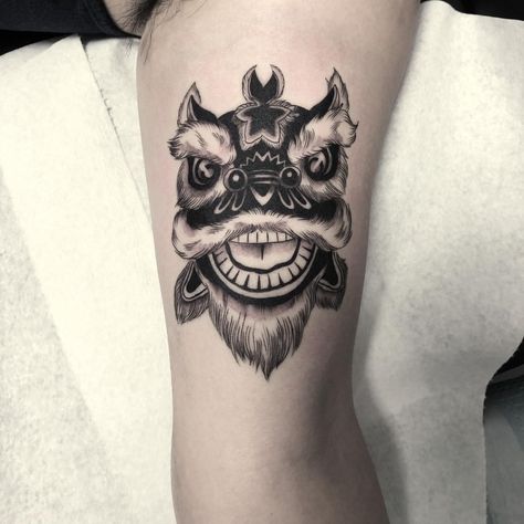 Traditional Chinese lion head for Aydan! Thanks dude!! You did so great! #blackngrey #lionhead #tinylines #btattooing #qpoc #qttr #pnw… Chinese Lion Dance Tattoo, Lion Dance Tattoo, Chinese Lion Tattoo, Chinese Lion Head, Black Sheep Tattoo, Dancer Tattoo, Dance Tattoo, Sheep Tattoo, Chinese Lion Dance