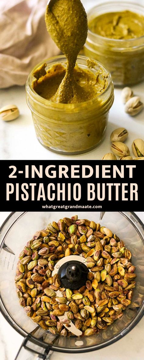 2-ingredient pistachio butter recipe that's homemade, easy, and delicious! You can use it in so many ways, and it's paleo, vegan, and Whole30-friendly. Keto Spreads, Almond Butter Recipe, Nut Butter Recipes, Homemade Nut Butter, Almond Butter Recipes, Pantry Jars, Pistachio Butter, Delicious Paleo Recipes, Butter Recipes