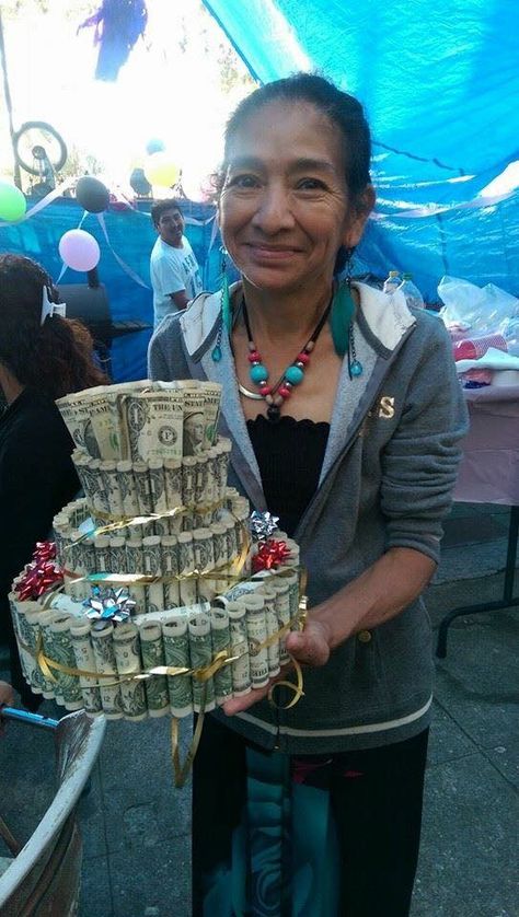 Money Birthday Cake for my beautiful mother!  This was a very last minute gift idea for my mother! Everyone was excited to see a money cake! Used about $200 dollars in singles! Money Birthday Cake, Money Birthday, Giving Money, 200 Dollars, Money Cake, Birthday Posts, Money Gift, My Mother, Last Minute Gifts