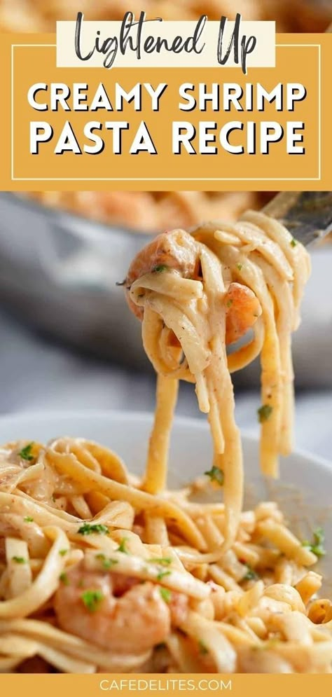 Shrimp And Cream Cheese Recipes, Cream Cheese Shrimp Pasta, Cream Shrimp Pasta, Shrimp Pasta With Cream Cheese, White Sauce Shrimp Pasta, Cottage Cheese Shrimp Pasta, Shrimp Pasta Cream Sauce, Lightened Up Recipes, Shrimp Pasta With Cream Sauce