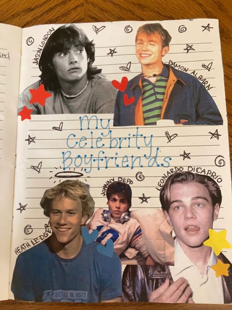 Celebrity Crush Scrapbook, Scrapbook Journal Prompts, Crush Page Journal, Celebrity Crush Journal Page, Journal Favorites List, Smash Book Ideas, Smash Book Inspiration, Idea Journal, Notebook Sketches