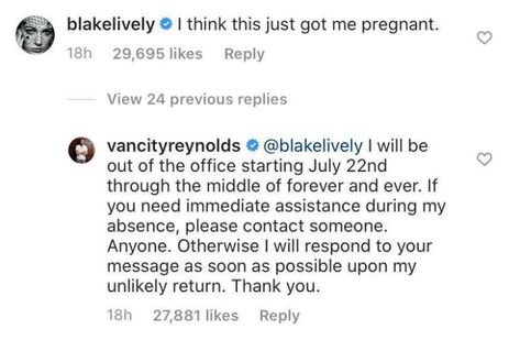 Ryan Reynolds Responds To Blake Lively's Pregnancy Joke With 'Out Of Office' Message Blake Lively And Ryan Reynolds Tweets, Ryan Reynolds And Blake Lively Tweets, Blake Lively And Ryan Reynolds Funny, Ryan Reynolds Funny Tweets, Ryan Reynolds Tweets, Ryan Reynolds Funny, Ryan Reynolds And Blake Lively, Out Of Office Message, Blake Lively Ryan Reynolds