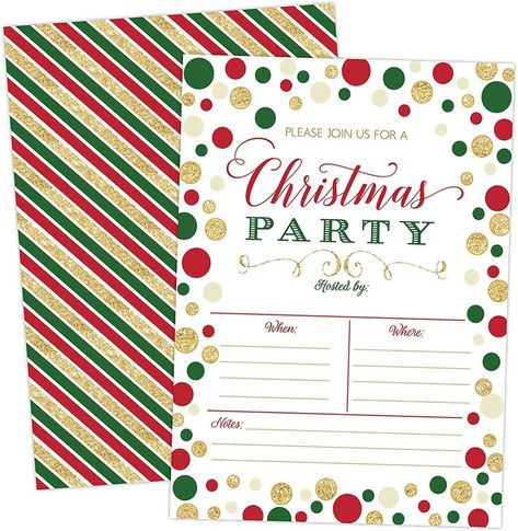 Christmas Party Invitation, Christmas Party Invite, Christmas Party, Holiday Party Invitations, 20 Fill in Invitations and Envelopes, affiliate, Includes 20 Invitations and 20 Envelopes Size: 4x6", A6 envelopes Two Sided - Full Color Front and Back Premium Heavy-weight Card Stock Red, Green and Faux Gold Christmas Holiday Party Invites, ad Christmas Party At Home, Office Xmas Party, Christmas Party Host, Christmas Party Invite, Christmas Party Themes, Office Christmas Party, Setting The Mood, Party At Home, Christmas Holiday Party