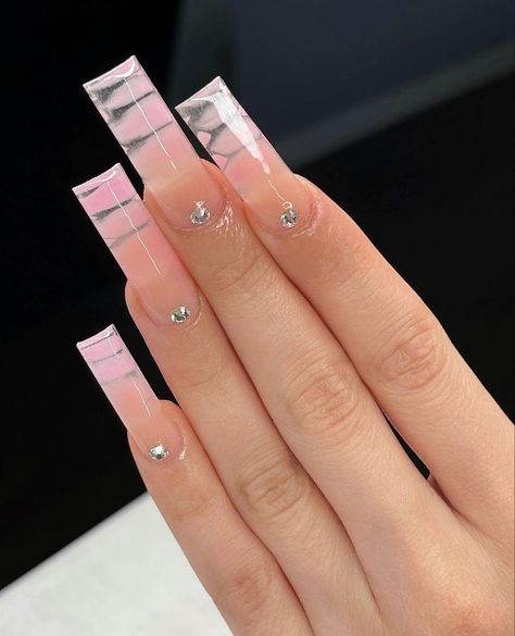 Simple Acrylic Nails Long Square, Acrylic Nails Simple, Acrylic Nails Long, Nails Long Square, Elite Nails, Pink Tip Nails, Simple Acrylic, Drip Nails, Colored Acrylic