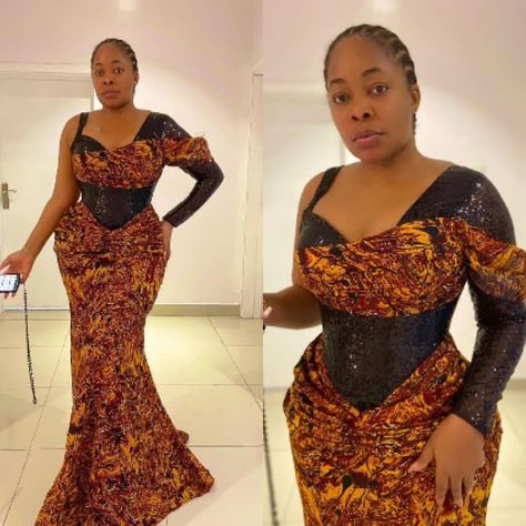 Model Wax, Owambe Styles, Ankara Long Gown, Ankara Long Gown Styles, African Prom Dresses, Ankara Designs, African Print Dress Ankara, African Styles, Blazer Outfits For Women