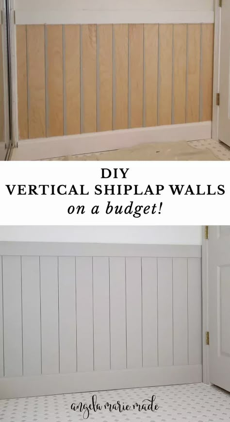 Vertical Wood Accent Wall Bathroom, How To Put Shiplap On A Wall, How To Make A Shiplap Wall, Shiplap Half Wall Basement, Half Bath Vertical Shiplap, Shiplap Half Wall Kitchen, Shiplap Wall Bedroom Decorating Ideas, Diy Half Shiplap Wall, Shiplap Projects Diy