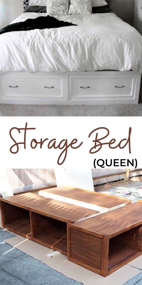 Diy Queen Platform Bed With Storage, Queen Bed Frame Plans, Building A Platform Bed With Storage, Bed Frame Plans Queen, Lift Storage Bed Diy, Diy Queen Bed Frame With Storage, Diy Storage Bed Queen, Diy Bedframe Queen, Queen Platform Bed Diy