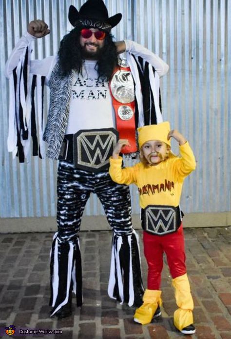 Wrestling Brothers Costume Wwe Family Halloween Costumes, Diy Wrestling Costumes, Family Wrestler Costumes, Wwe Family Costumes, Wrestling Halloween Costumes, Hulk Hogan Costume, Wwe Costumes, Appearance Goals, Wrestling Costumes