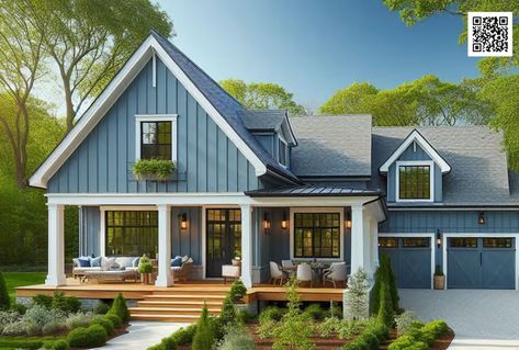 Why Blue Siding is the Perfect Choice for Your Home Exterior | Online Exterior Designer Light Blue Vinyl Siding House, Mix And Match Exterior Siding, Light Blue Siding House Exterior, Blue Board And Batten Exterior, Home Siding Ideas Exterior, Slate Blue House Exterior, Blue Farmhouse Exterior, Blue Siding House, Blue Vinyl Siding