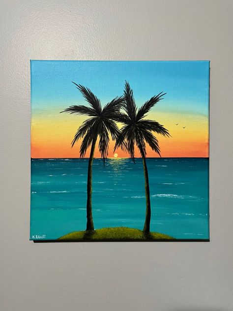 Canvas Painting Beach Easy, Beach Landscape Painting Easy, Beach And Sunset Painting, Tropical Sunset Painting, Beach Scenes Drawing, Beach Scenes To Paint, Hawaii Painting Easy, Tropical Painting Easy, Seascape Paintings Beach Scenes