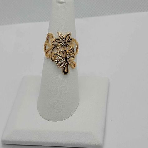 Brazilian 18k Gold Filled Flower With Butterfly Ring With Cubic Zirconia Stones Free Jewelry Bag Included Brand New Size Available Size 9 - Nwt Shipping From Ny Does Not Tarnish It Can Last For Years With Proper Care Flower With Butterfly, Xoxo Jewelry, Accessory Inspo, Jewelry Piercing, Cute Ear Piercings, Vintage Gold Rings, Diy Bracelet Designs, Body Jewelry Piercing, Gold Rings Jewelry