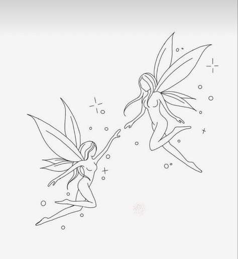 Fairies Tattoos For Women, Flying Fairy Tattoo, Fairy Outline Tattoo, Minimalist Fairy Tattoo, Fairy Outline, Small Fairy Tattoos, Cute Simple Tattoos, Simple Tattoos For Women, Petit Tattoo