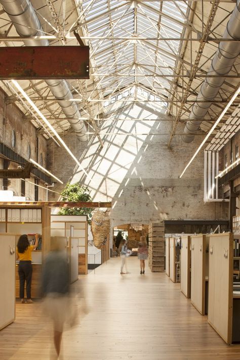 Swimmer Photography, Converted Factory, Warehouse Architecture, Exposed Ceiling, Factory Architecture, Campus Design, Renovation Architecture, Timber Architecture, Warehouse Design