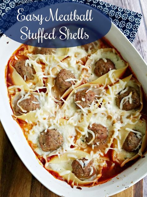 Easy Meatball Stuffed Shells #ad Fresh Meatballs, Beef And Pork Meatballs, Convenient Dinner, Easy Meatball, Shells Recipe, Roasted Garlic Chicken, Meatballs Easy, Stuffed Shells Recipe, Dinner Recipes Crockpot