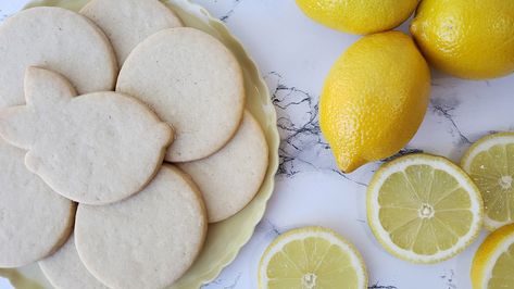 No-Spread Lemon Shortbread Sugar Cut Out Cookies Shortbread Sugar Cookie Recipe, Sugar Cut Out Cookies, Sugar Cookie Recipe For Decorating, Lemon Shortbread, Lemon Shortbread Cookies, Lemon Cookies Recipes, Lemon Sugar Cookies, Sugar Cookie Royal Icing, Shortbread Cookie Recipe