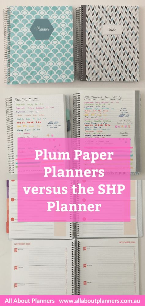 plum paper planners versus shp planners comparison and review pen testing pros and cons which is better? Plum Paper Planner Ideas, Paper Planner Ideas, Pen Testing, Horizontal Weekly Planner, Planner Review, Plum Planner, Vertical Weekly Planner, Plum Paper Planner, Weekly Planners