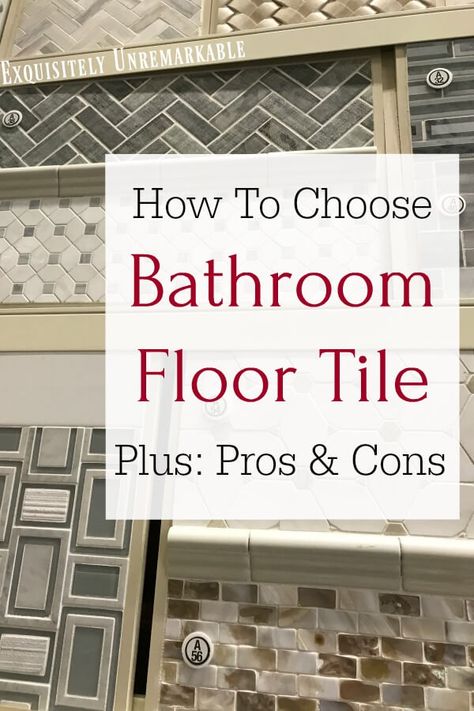 How To Choose Bathroom Floor Tile. Wood tile, ceramic tile, porcelain tile, glass and marble. How do you pick and what should you consider before buying tile...check it out. Restroom Floor Tile Ideas, Small Bathroom With Patterned Tile Floor, How To Tile A Floor Bathroom, Nonslip Bathroom Floor Tiles, Best Bathroom Tiles Floor, Tile Floors For Bathrooms, Small Bathroom Floor Tile Designs, Floor Tile For Bathroom Ideas, Floors For Small Bathrooms