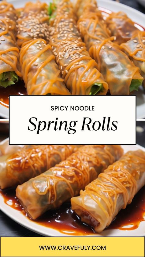 Spicy Noodle Spring Rolls – Cravefuly Spring Roll Spicy Noodles, Ramen Spring Rolls, Spicy Spring Rolls, Noodle Spring Rolls, Spicy Noodle, Spring Roll Recipe, Food Inspired, Spicy Noodles, Lunch Food