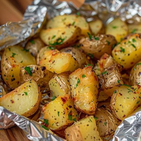 Hobo Packets, Easy Potatoes, Yummy Potatoes, Stuffed Onions, Grilled Vegetable Skewers, Hobo Dinners, Foil Packet Potatoes, Breakfast Sides, Foil Packet Meals