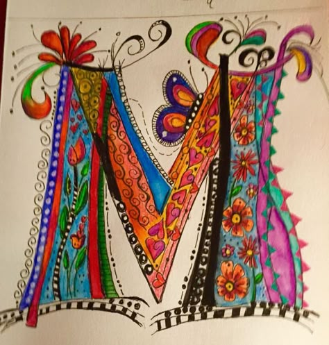 Modele Zentangle, Zantangle Art, Doodle Art Letters, Tattoo Lettering Styles, Hand Lettering Art, Hand Lettering Alphabet, Creative Lettering, Zentangle Drawings, Doodle Lettering