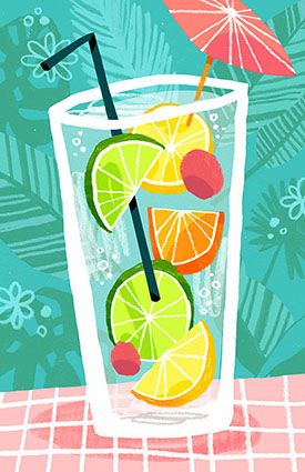 Illustration by Drew Bardana Summer Illustration Art, Summer Illustrations, Drink Illustration, Cheetah Print Wallpaper, Jungle Juice, Summer Illustration, Simple Texture, Easy Canvas Art, Textured Canvas Art