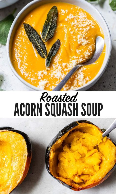 Easy Acorn Squash, Healthy Fall Soups, Acorn Squash Soup, Holiday Soups, Roasted Acorn Squash, Acorn Squash Recipes, Squash Soup Recipe, Fall Soup, Fall Soup Recipes