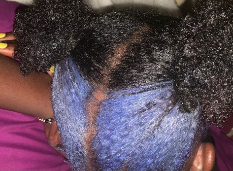 Periwinkle dye hair color , black girl , dye hair Black And Periwinkle Hair, Periwinkle Hair Black Women, Periwinkle Hair, Dyed Bangs, Cascading Curls, Pastel Blue Hair, Dyed Curly Hair, Hair Color Black, Dye Hair