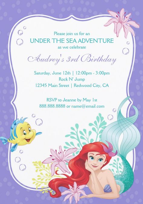 The Little Mermaid Birthday Party, Make Birthday Invitations, Little Mermaid Birthday Party, Mermaid Birthday Party Invitations, Ariel Birthday Party, Disney Princess Birthday Party, Ariel Birthday, Sea Adventure, Under The Sea Birthday