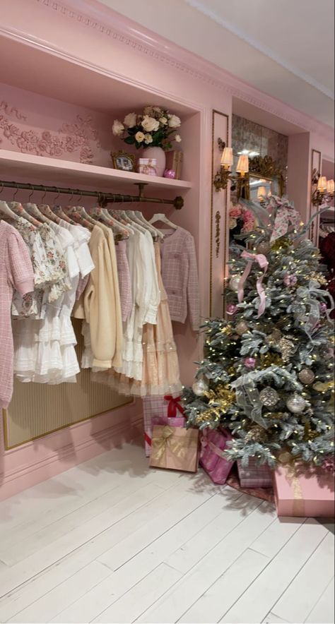 Coquette Boutique, Beautique Interior Design, Loveshackfancy Christmas, Budget Holiday Decor, Eloise At The Plaza, 17th Century House, Fashion Design Classes, Dream Closet Design, Pink Xmas