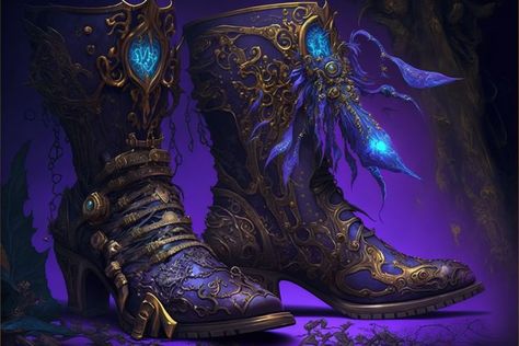 Dnd Magic Boots, Fantasy Items, Artifact Art, Magic Shoes, Mystical Animals, Japanese Horror, Concept Art World, Magic Items, Fairytale Fashion