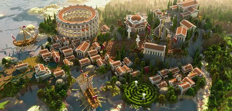 Minecraft Greek City, Roman Temple Minecraft, Roman Architecture Minecraft, Ancient Greece Minecraft, Minecraft Colloseum, Minecraft Roman Builds, Minecraft Colosseum, Greek Minecraft Builds, Roman Minecraft