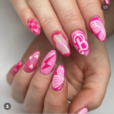 Pink Barbie Nails, Barbie Pink Nails, Tree Nail Art, Barbie Nails, Tree Nails, Nail Art For Beginners, Trendy Nail Art Designs, Acrylic Nail Kit, Blue Nail Designs