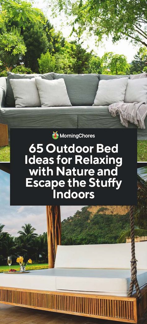 65 Outdoor Bed Ideas for Relaxing with Nature and Escape the Stuffy Indoors Backyard Bed Lounge, Pool Daybed Ideas, Diy Outdoor Day Bed, Diy Outdoor Bed Lounge, Outdoor Day Bed Ideas, Outdoor Bed Ideas, Outside Bed, Daybed Outdoor, Patio Bed