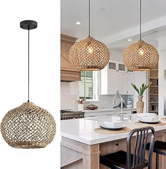 ZSLONGYING 13.79” Rattan Pendant Light Fixture,1-Lights Bohemian Handmade Woven Bamboo Rattan Ceiling Suspension Farmhouse Pendant for Kitchen Island Bedroom Living Room Rattan Ceiling, Island Bedroom, Rattan Pendant, Rattan Pendant Light, Bohemian Handmade, Ceiling Hanging, Ceiling Fan In Kitchen, Bath Fixtures, Light Fixture