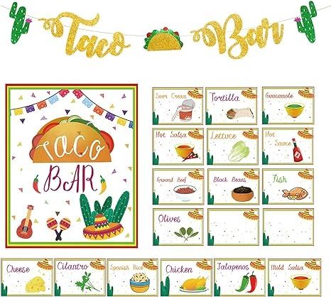 Amazon.com: Homond Taco Bar Decoration Kit, Taco Bar Banner Sign Tents Garland for Fiesta Mexican Cinco De Mayo Themed Party, Bachelorette Bridal Shower, 22pcs. : Home & Kitchen Bar Banner, Taco Twosday, Jalapeno Cheese, Taco Sauce, Taco Bar, Party Bachelorette, Banners Signs, Themed Party, Bar Decor