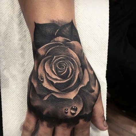 Cover Hand Tattoo, Hand Tattoo Cover Up, Rose Tattoo Cover Up, Dark Roses Tattoo, Hand Tattoo Images, Realistic Rose Tattoo, Rose Hand Tattoo, Rose Tattoo Sleeve, Rose Tattoos For Men