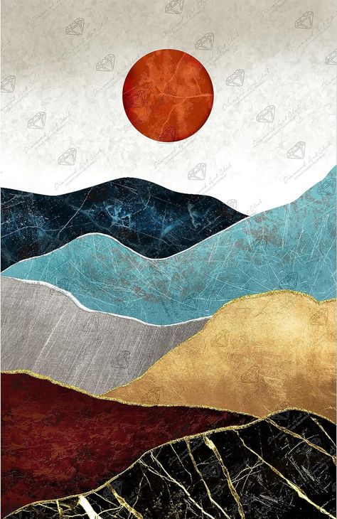 Amazon.com: DIAMOND ART CLUB Abstract Mountains & Sun Diamond Painting Kit, Landscape Diamond Canvas, Round 5D Diamond Art for Adults and All Ages, 13" x 20" (32.8 x 50.7 cm) : Arts, Crafts & Sewing Abstract Mountains Painting, Mountain Abstract Painting, Sun Illustration Art, Sun Abstract Art, Round Canvas Art, Abstract Mountains, Diamond Canvas, Abstract Mountain, Sun Illustration