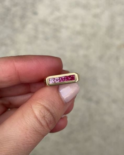 Lucy Crowther FGA on Instagram: "Pinky ring - Ombré Pink Sapphires 💗 ✨ With a little bit of extra magic, Ley lines engraved on the side of the ring" Pinkie Ring, Ley Lines, Pinky Rings, Fashionably Late, Funky Jewelry, Pink Ombre, Pinky Ring, May 7, The Ring