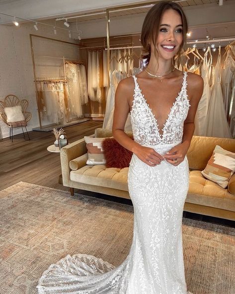 Simple Straight Wedding Dresses, White Party Dress Wedding, Trumpet Wedding Dress With Straps, Lace Wedding Dress With Overskirt, Deep V Mermaid Wedding Dress, A Line Wedding Dress Fall, Fitted Open Back Wedding Dress, Satin Form Fitting Wedding Dress, Wedding Dresses With Removable Sleeves