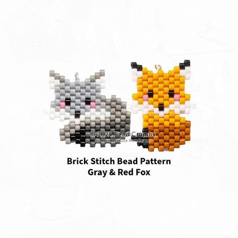 Brick Stitch Fox, Seed Bead Diagram Animal Charms Earrings Pendants Jewelry, Digital Download #BeadingPatterns #BeadPattern #BeadPatternsFree #BeadPatternIdeas Seed Bead Animals Patterns, Crochet Markers, Art Perle, Charms Earrings, Pony Bead Patterns, Brick Stitch Earrings, Bead Sewing, Loom Bands, Beading Needles