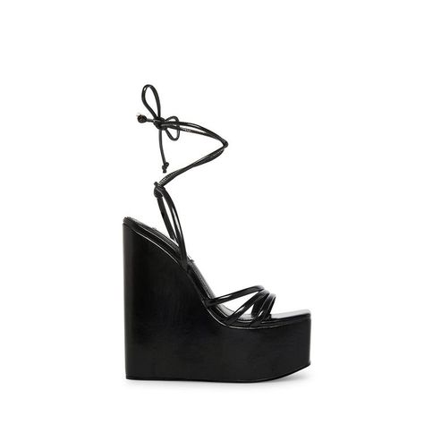 Dr Shoes, Golden Trio, Black Platform Heels, Shoe Inspo, Aesthetic Shoes, Ankle Wrap, Swag Shoes, Black Wedges, Platform Wedge