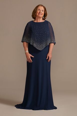 Plus Size Cape Gown with Sparkle Embellishment WBM2640W Graduation Dress For Mom, Simple Wedding Dress With Sleeves, Black Wedding Gowns, Mother Of The Bride Dresses Long, Cape Gown, Aesthetic Wedding, Mother Wedding, Lace Wedding Dress With Sleeves, Mother Wedding Dress